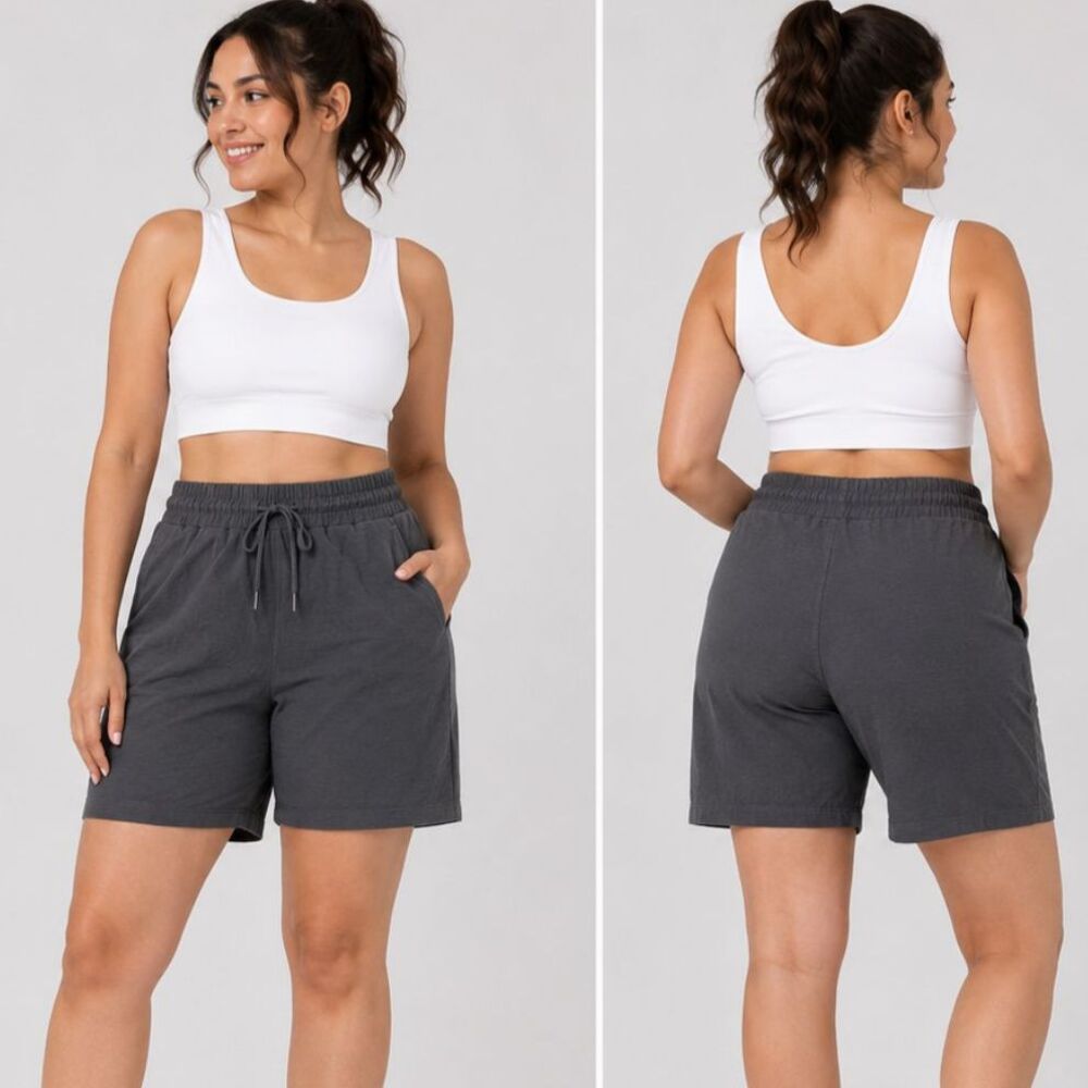 SHOWMALL Women's Plus Size 2X Gray Pull-On Casual Shorts Elastic Waist Lightweig